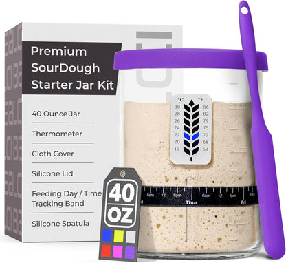 BALCI Premium Sourdough Starter Jar - 40oz Wide Mouth Kit (Blue)