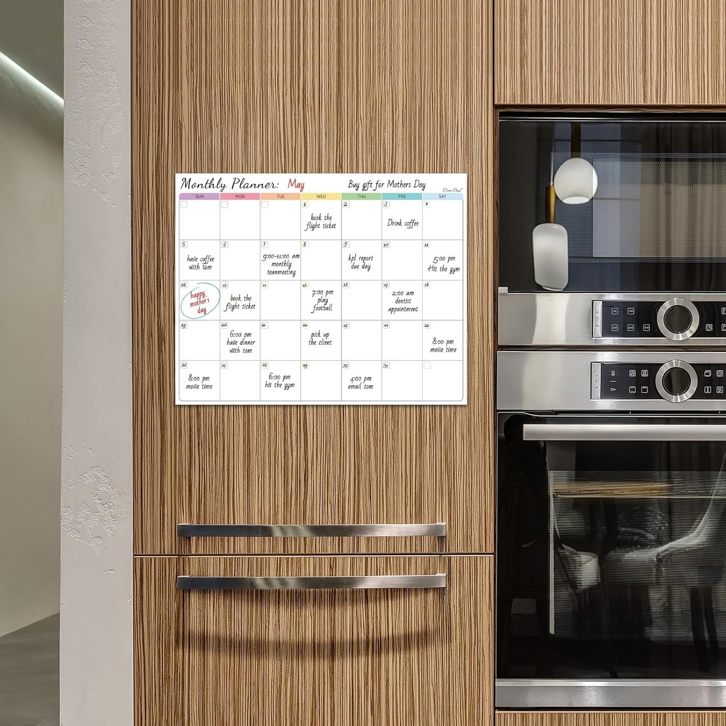 Non-Magnetic Dry Erase List for Fridge - Reusable 8"x11.5" List and Weekly Planning Board Stick to Most Smooth Surfaces - 3 Dry Erase Markers Included