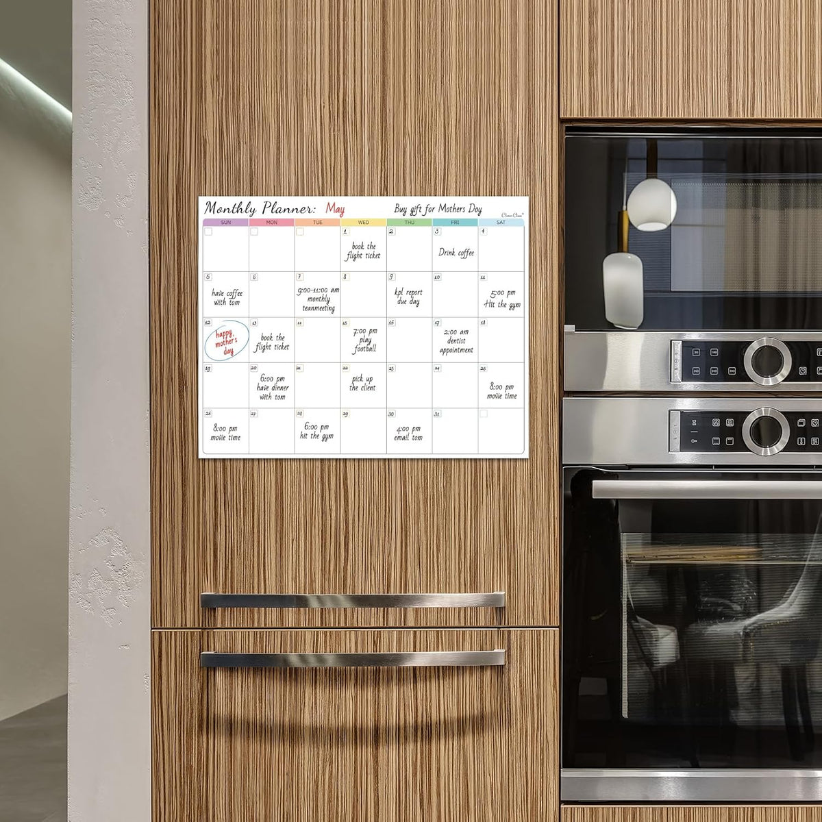 Non-Magnetic Dry Erase List for Fridge - Reusable 8"x11.5" List and Weekly Planning Board Stick to Most Smooth Surfaces - 3 Dry Erase Markers Included