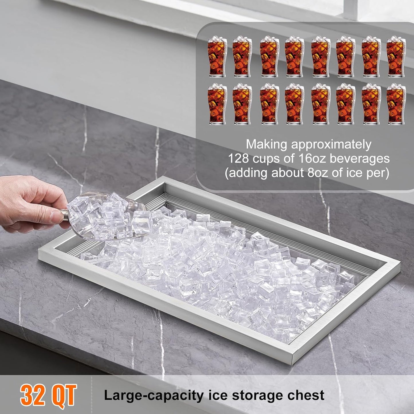 Happybuy Drop in Ice Chest 18L x 12W x 14.5H Inch Stainless Steel Ice Cooler with Sliding Cover Drop in Ice Bin Included Drain-Pipe and Drain Plug for Cold Wine Beer