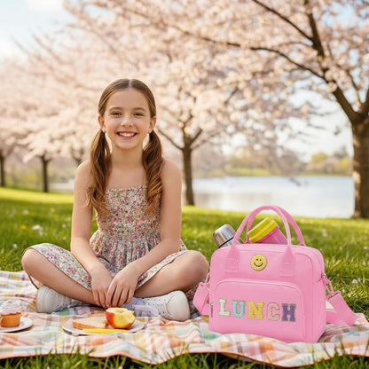RLGPBON Insulated Lunch Bag Teen Girls, Preppy Lunch Box Large Insulated Lunch Bag Reusable Lunch Tote Bag, Preppy LunchBag for Girls School Travel Picnic