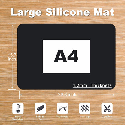 Silicone Mat for Kitchen Counter, Silicone Mat Trimable to Size (Black, 15.7×11.8inch-2pcs), BPA-Free Silicone Placemat, Heat-Resistant NonSlip Table Mat for Air Fryer, Countertop Protector Mat