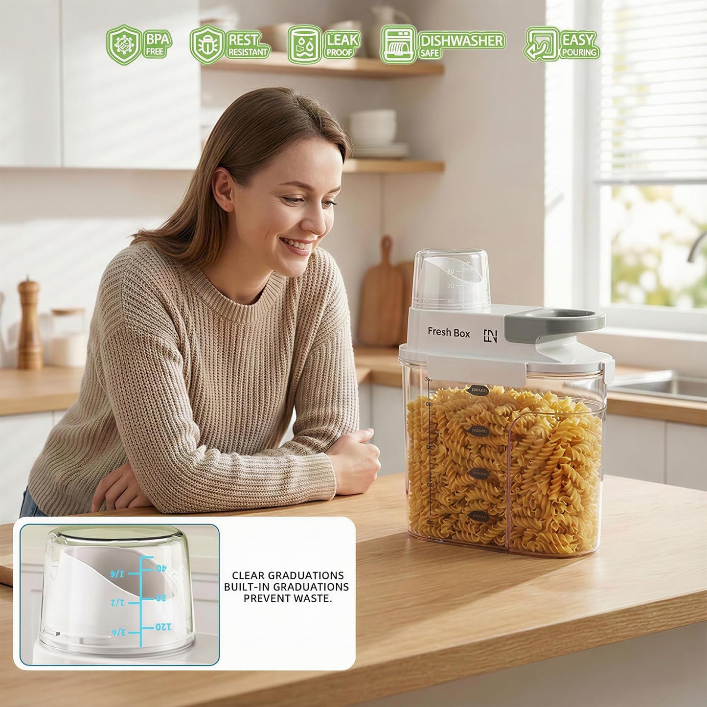 Rice Storage Container Grain Dry Food Flour Bin, Pet Dog Cat Food Dispenser with Measuring Cup, BPA-Free Clear Plastic Kitchen and Pantry Sugar Organizer (5.5, Pounds)