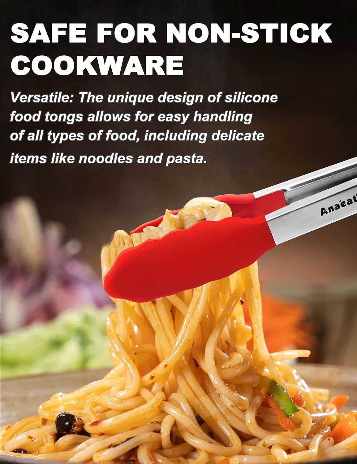 Anaeat Premium Kitchen Locking Tong Set of 3 - Heavy Duty Stainless Steel Food Tongs with Long Handle & Non-Slip Silicone Grip for Cooking, Baking, Grilling - Heat Resistant up to 480°F