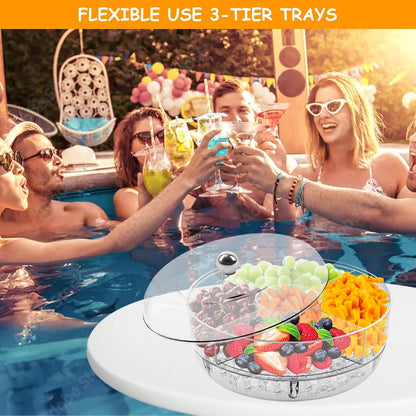 Chilled Serving Tray, Rotating Snack Tray with Lid, Chilled Veggie Tray Clear Fruit Trays for Serving for Party, Snack Box for Shrimp Sushi Appetizer