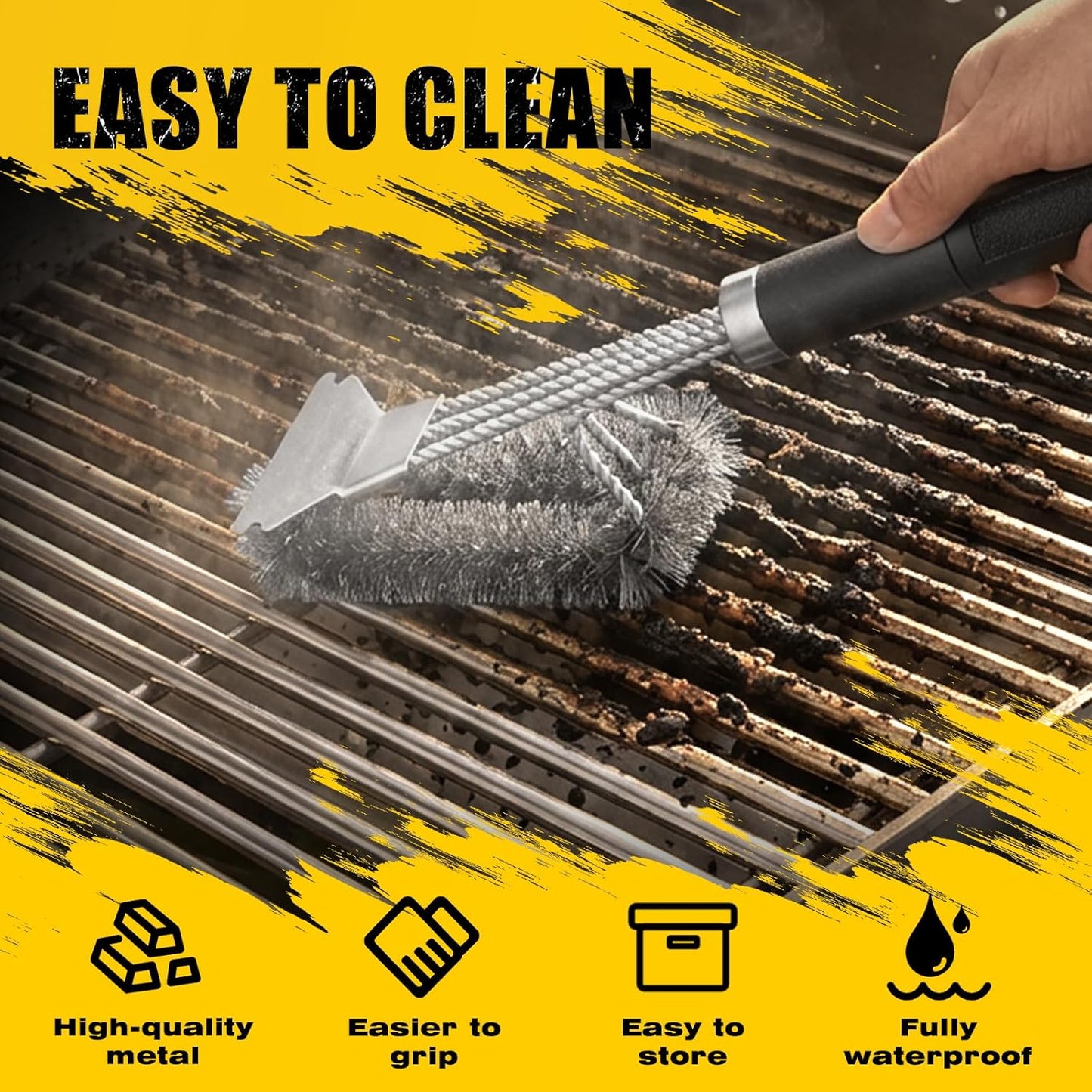Grill Brush with Detachable Handle, Non-Slip BBQ Grill Brush for Outdoor Grill, 18 Inch Stainless Steel Grill Cleaning Brush with Scraper, Space Saving Grill Cleaner for Gas/Charcoal Grates