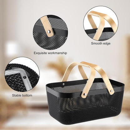 Sadnyy 4 Pcs Plastic Mesh Garden Harvest Basket Storage Basket with Wooden Handle Multi Functional Mesh Bin for Kitchen Cabinet Picnic Fruit Vegetable Gathering Organizer(Large,White)