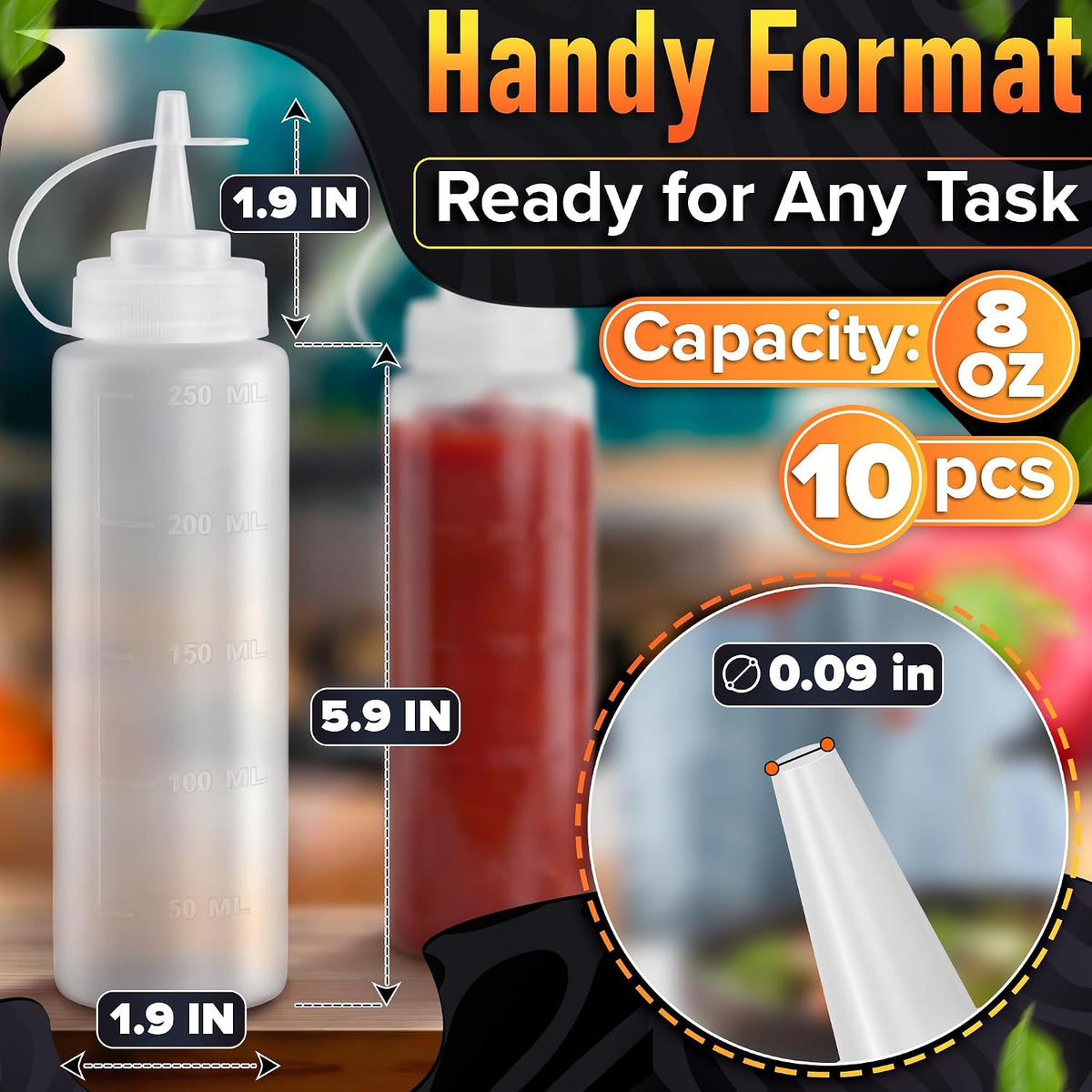 HYQO Small Squeeze Bottles for Sauces, 4 Oz Plastic with Cuttable Tip