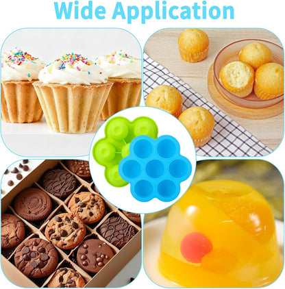 2 Pack Silicone Egg Bite Molds,Non-Stick 7 Cups Silicone Muffin Pans for Baking,Air Fryer Accessories for Baking Egg Bite, Cupcake, Tart, Bread(Blue & Green)