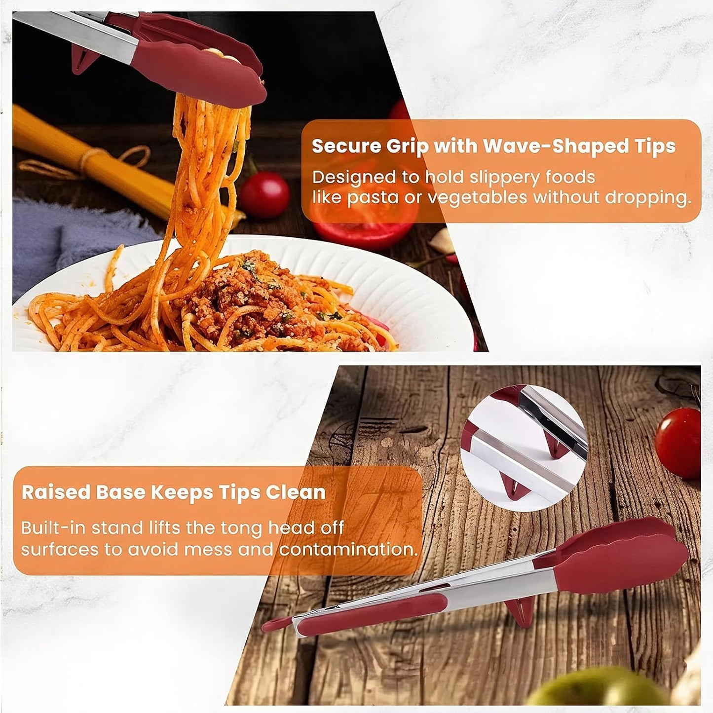 Kitchen Tongs Set of 2 (9” & 12”) – Stainless Steel & Silicone Cooking Tongs with Built-in Stand & Dishwasher Safe – Heat Resistant up to 600°F – Perfect for Grilling, BBQ, Salad & Frying