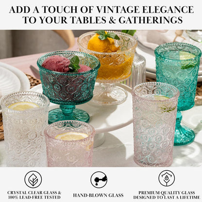 Cameo Clear Vintage Drinking Glasses Set of 4 Vintage Glassware with Engraved Flower Cup 9 oz Lead-Free Old Fashioned Cocktail Glasses Dishwasher Safe Drink Tumbler Whiskey Glasses Cups