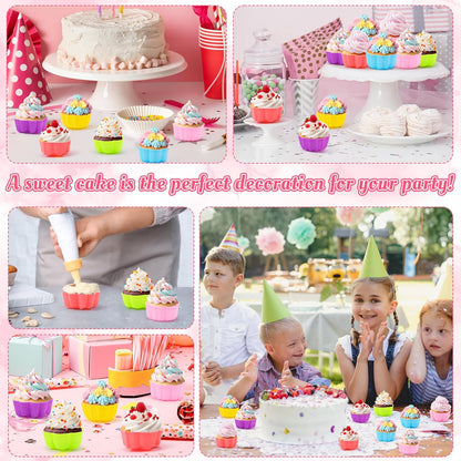 R HORSE 42Pcs Silicone Molds Cupcake 2 Inch Mini Size Reusable Muffins Liners Washable Non-Stick Donut Wrapper Mold Flower Shapes Baking Cups for Pan Oven Microwave Dishwasher