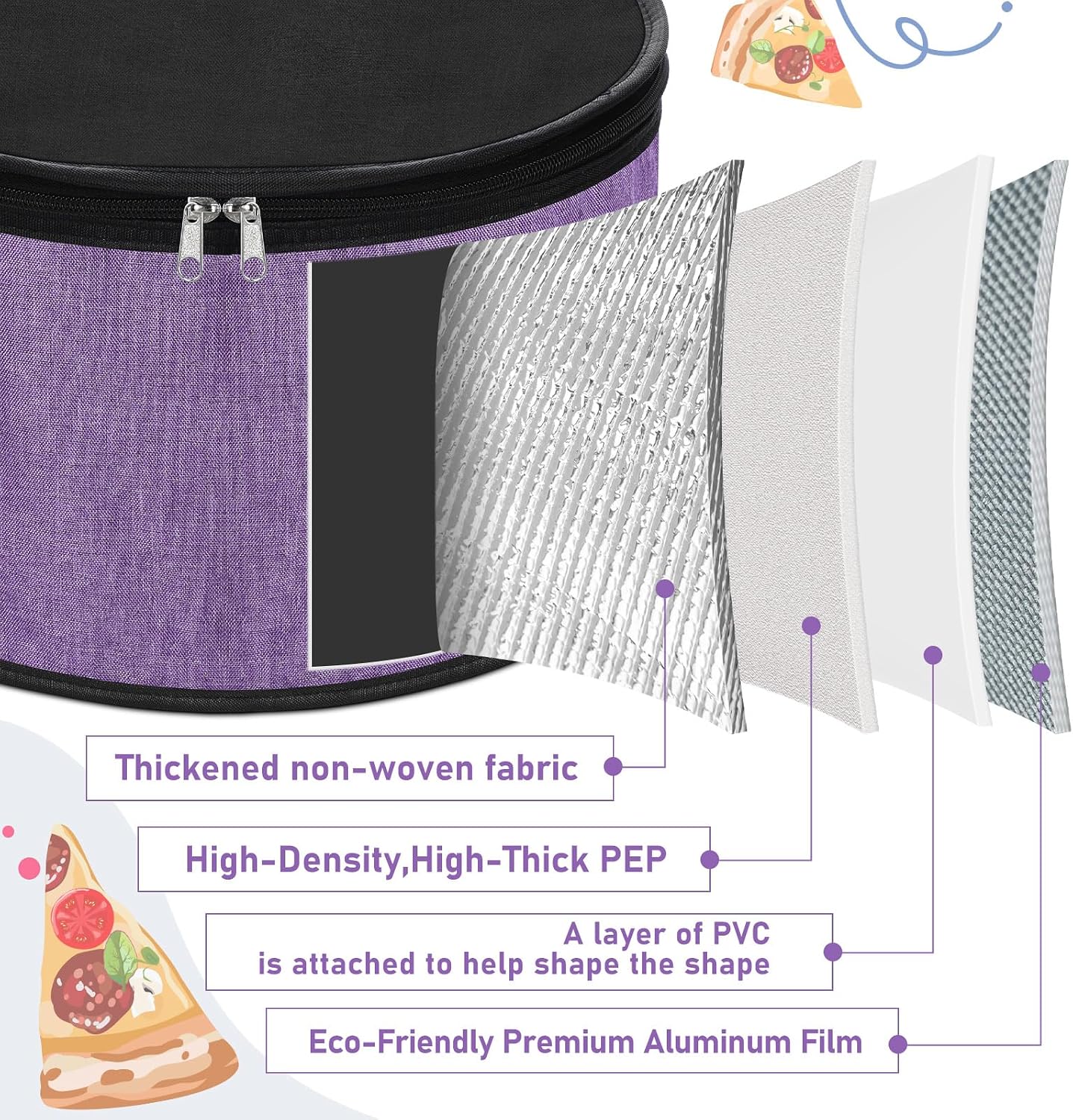 Yaomiao 2 Set Round Pie Carrier 11 x 7 Inch with Dish Tray Plate Stacker Insulated Casserole Carrier with Lid and Handle Reusable Cooler Thermal Bag for Cold Food for Potluck Picnic (Black and Purple)