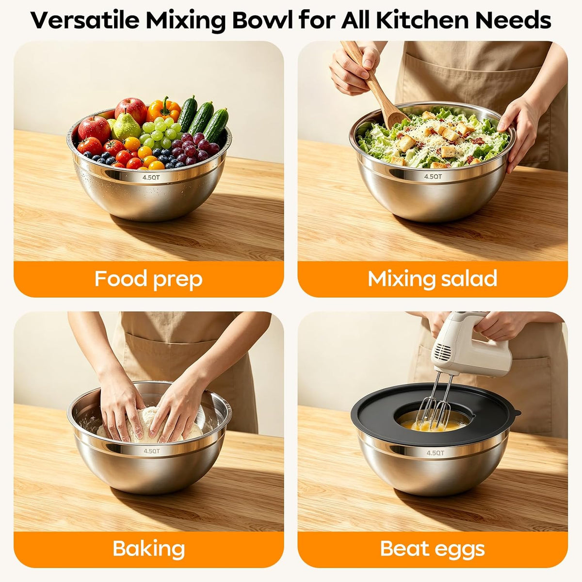 HOMETALL Stainless Steel Mixing Bowls with Lids Set & Colander(6PCS)
