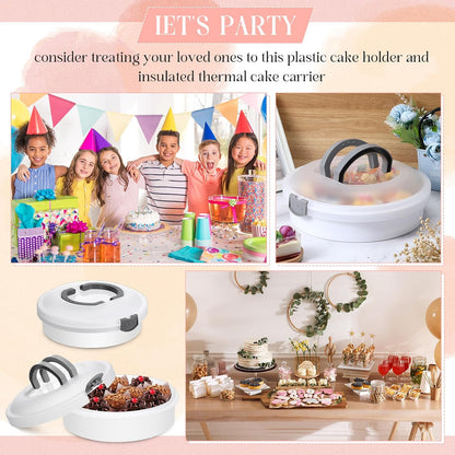 Vesici Set of 3 12'' Round Pie Holder Insulated Thermal Casserole Carriers for Hot or Cold Food 2 Pcs Plastic Cake Container with Lid Handle Portable Cake Carriers for Transport Cupcake Pie Pastry