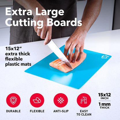 Plastic Cutting Boards for Kitchen, Flexible Mat Thick Large 15x12