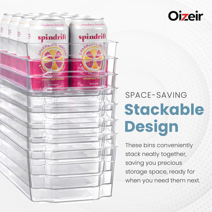 Oizeir 8 Pack Clear Plastic Storage Bins with Handles – Stackable Fridge Organizer Bins for Refrigerator, Freezer, Pantry, Kitchen Cabinet & Cupboard Organization, BPA-Free Acrylic, Transparent