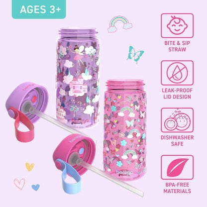 Bentgo Kids Water Bottle - Leak-Proof, Durable Tritan PFAS- & BPA-Free 15 fl oz, Kids/Toddlers Ages 3+ for School & Sports; Bite & Sip Spout, Carrying Handle, Dishwasher Safe (Unicorn)