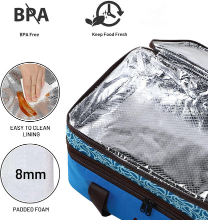 MIER Insulated Double Casserole Carrier Bag for Lasagna Lugger, Potluck Parties, Picnic, Beach, Fits 9 x 13 Inches Baking Dish, Casserole Dish, Expandable, Dark Blue