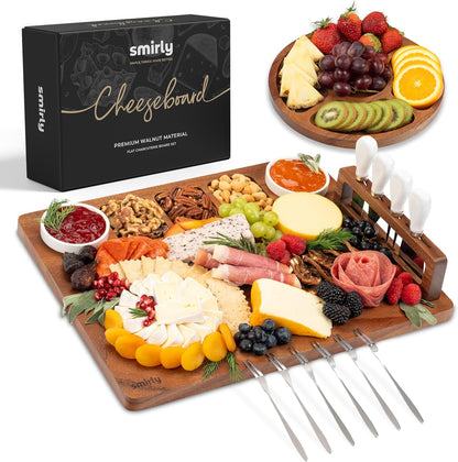 SMIRLY Charcuterie Large Bamboo Cheese Board Set for Serving - House Warming Gifts for New Home, Wedding, Bridal Shower & Birthday, for Women