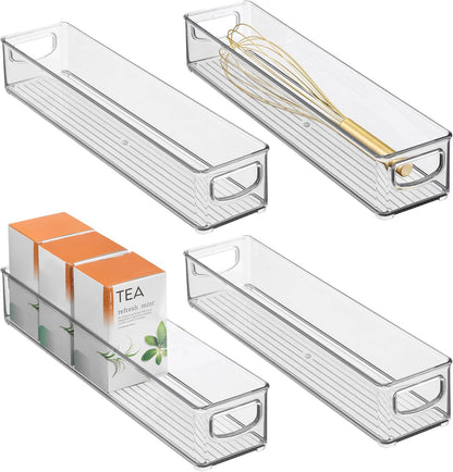 iDesign Slim Clear Plastic Storage Bin, Extra Long Narrow Stackable Organizer for Kitchen and Pantry, 2-Pack