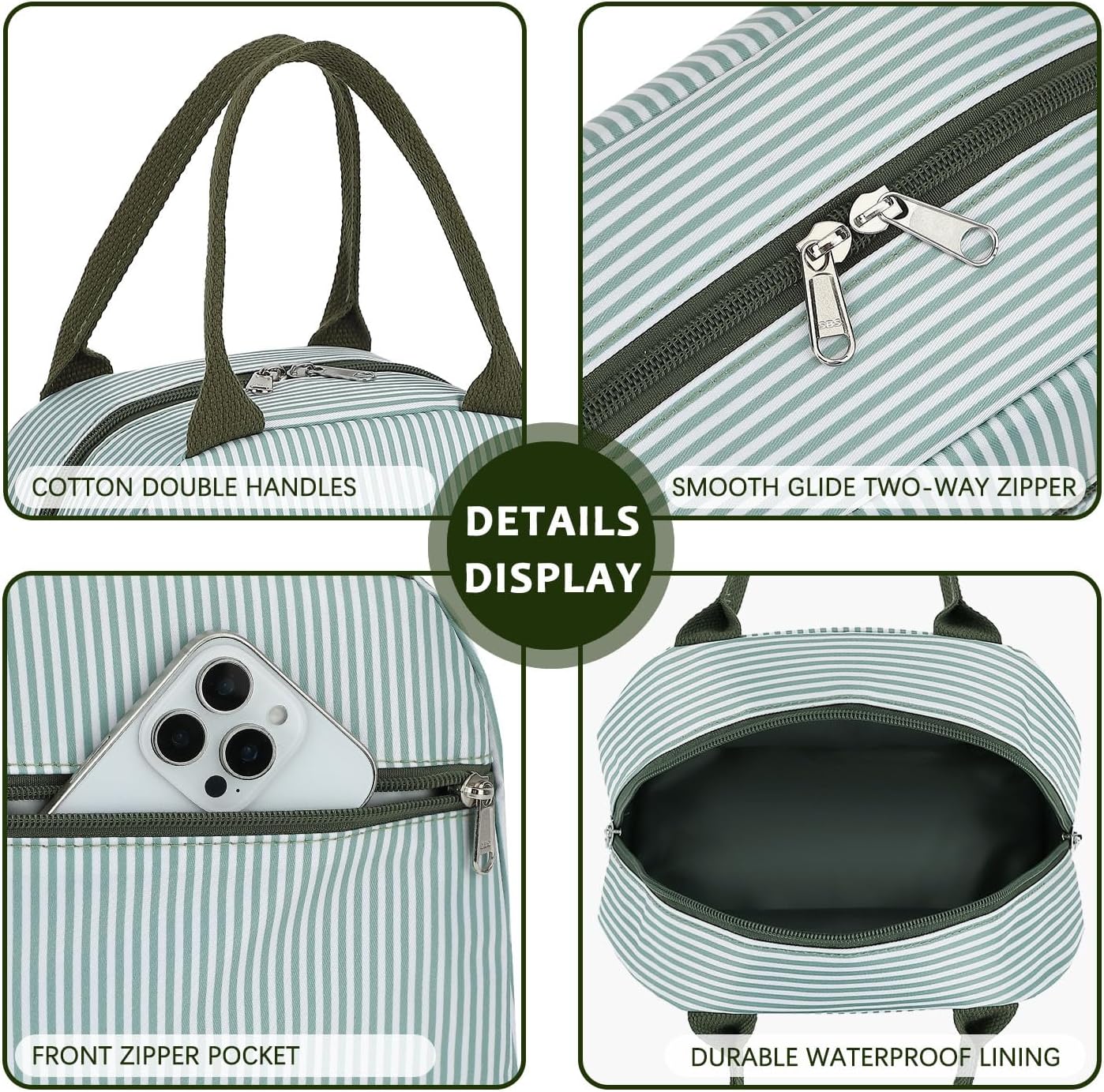 GYEUKHAM Lunch Bag Women, Lunch Box for Adult Men Kids Girls, Small Cute Lunchbox Tote Large Capacity Insulated Lunch Container Cooler for Work School Picnic Travel, Black White Stripes