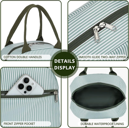 GYEUKHAM Lunch Bag Women, Lunch Box for Adult Men Kids Girls, Small Cute Lunchbox Tote Large Capacity Insulated Lunch Container Cooler for Work School Picnic Travel, Black White Stripes