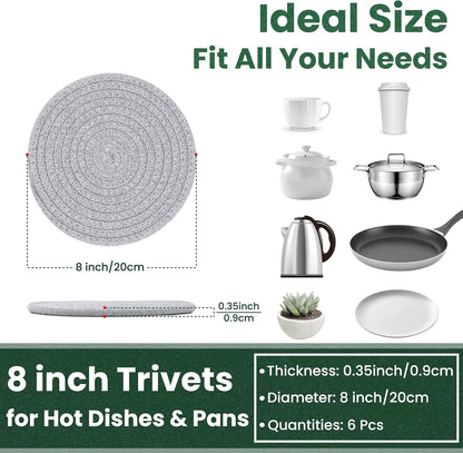 8 Inch Trivets for Hot Dishes, Hot Pots and Pans, 6 Pcs