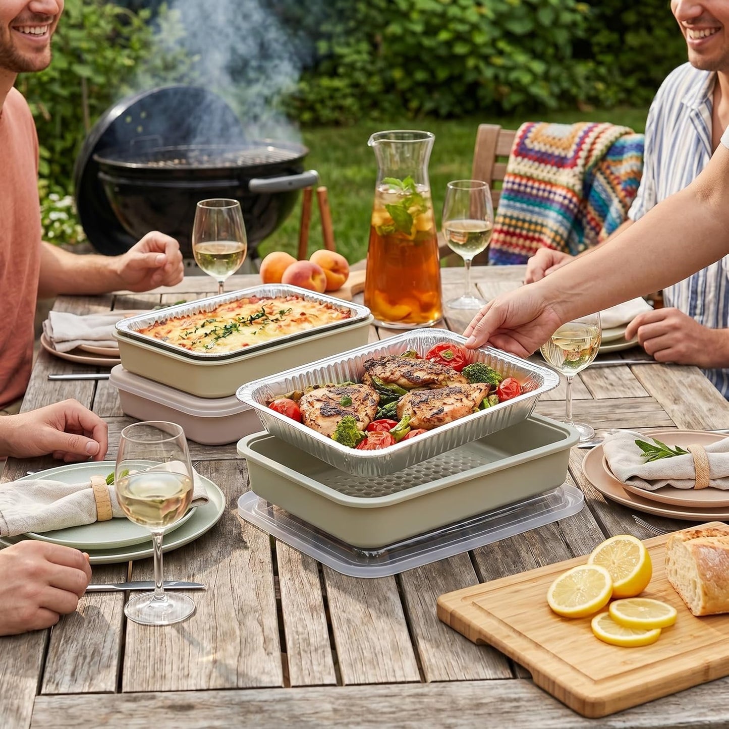 9x13 Pan Carrier with Aluminum Foil Pan – Insulated Food Carrier for Casseroles, Lasagna & Hot/Cold Dishes, Decorative Tabletop Serving Container with Lid for Parties, BBQ, Catering, Travel & Potlucks
