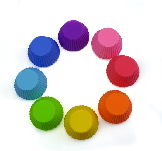 Silicone Cupcake Liners Reusable Silicone Baking Cups Nonstick Muffin Molds Easy Clean Silicone Muffin Liners, 24 Pieces in 8 Rainbow Colors
