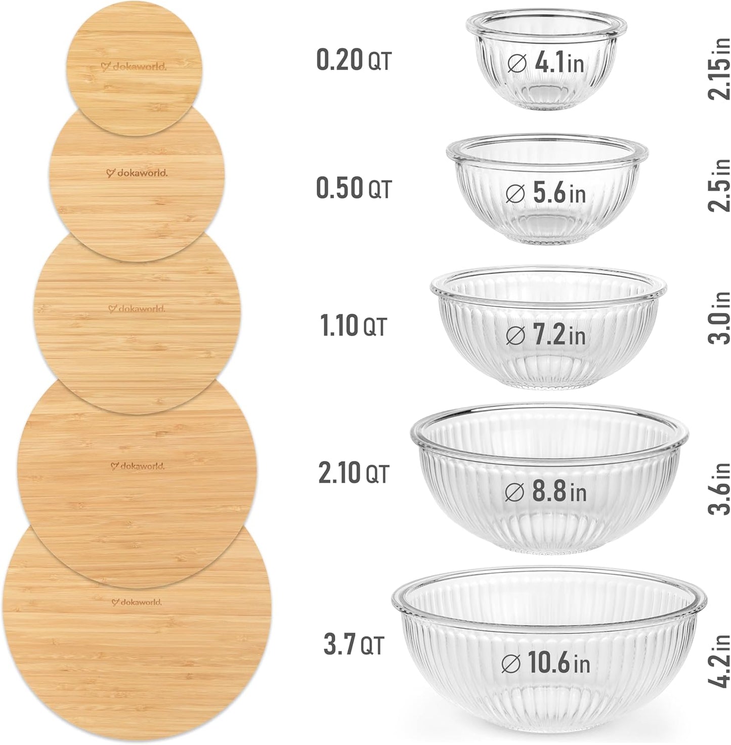 Set of 4 Stackable Space-Saving Nesting Glass Bowls with Airtight Acacia Lids for Lunch, Meal & Food Prep - Microwave & Oven-ready BPA Free Durable Heat Resistant Inert Borosilicate Glass