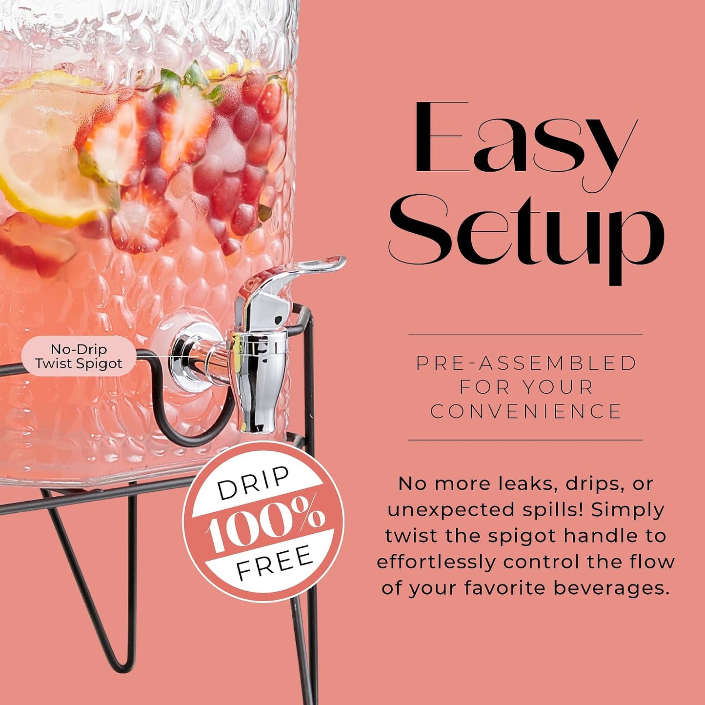 Style Setter Premium Glass Drink Beverage Dispensers - 1.5 Gal, Set of 3 | Dispenser Set with Metal Stand for Parties Cold Drinks, Lemonade, Cocktails, Juice – Party Glass Drink Dispenser Station