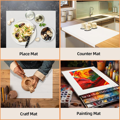 Silicone Mat with Edge Protection, 28" x 20" Large Kitchen Counter Protector Mat, Heat Resistant Desk Saver Pad for Craft Baking, Cut to Fit Placemat Non-Slip Easy to Clean Table Coffee Mat (White)