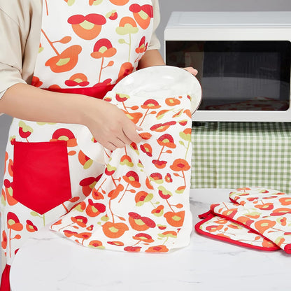 Oven Mitts and PotHolders Sets, 4 Pcs Kitchen Oven Glove High Heat Resistant 400°F Pot Holders for Kitchen, Non-Slip Neoprene Oven Mitts are Suitable for Cooking, Baking (Black)