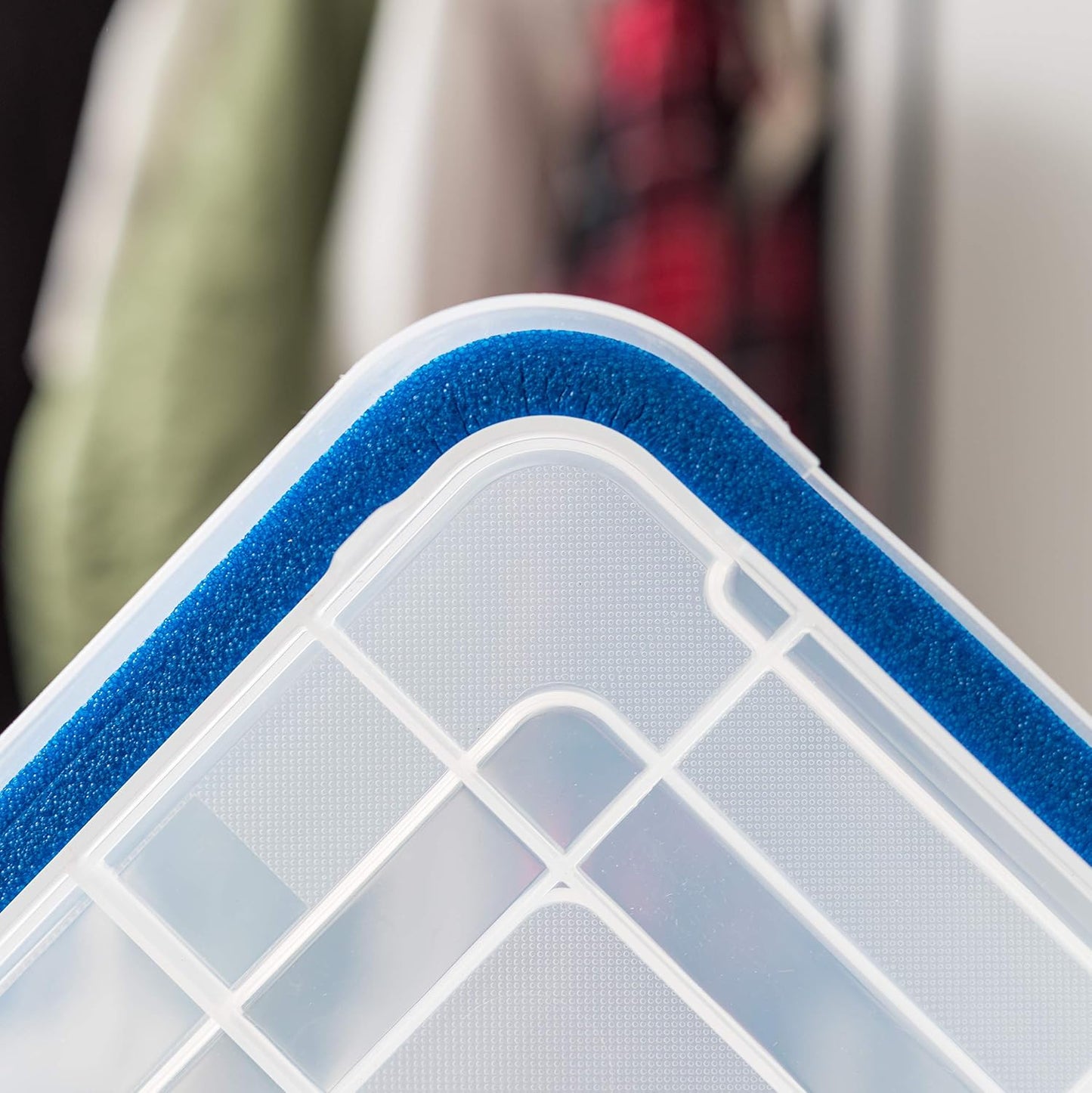 IRIS USA WeatherPro 16 Qt Storage Bins with Lids, 3 Pack, BPA-Free Plastic Gasket Box with Tight Latch and Seal, Stackable Nestable Tote Tub - Clear/Blue