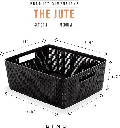 BINO Woven Plastic Basket | Large (Natural), 3-Pack | THE JUTE COLLECTION | Home Organization, Space-Saving Storage, Stylish Design | Plastic Storage Basket