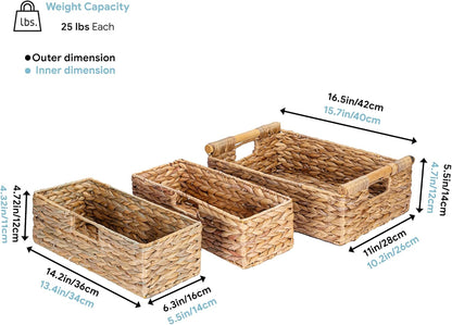 VATIMA Water Hyacinth Storage Baskets with Large Open-Front for Kitchen, Decorative for Living Room, 13.4” x 9.5” x 5.5”, 2 Pack