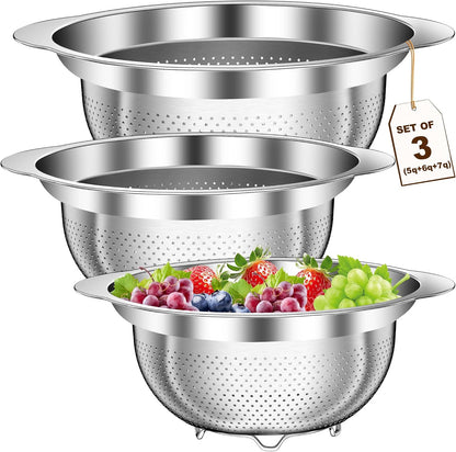 Stainless Steel Colander for Kitchen, Strainers and Colanders, 5-3-2 Qt