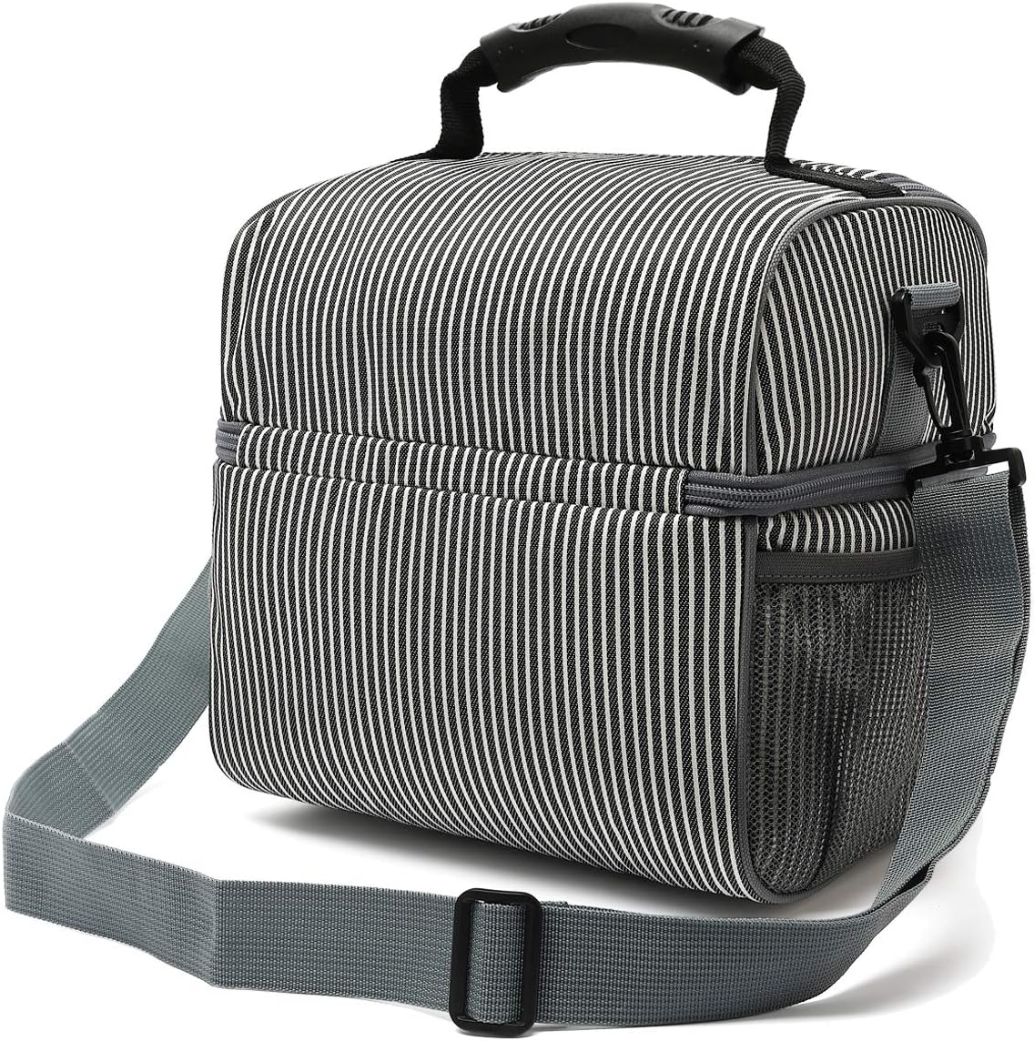 FlowFly Double Layer Cooler Insulated Lunch Bag Adult Lunch Box Large Tote Bag for Men, Women, With Adjustable Strap,Front Pocket and Dual Large Mesh Side Pockets