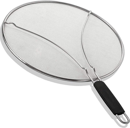 13" Grease Splatter Screen for Cooking | Stainless Steel Oil Splatter Guard and Ultra-Fine Mesh Protects Skin from Burns | TPR Tight-Grip Handle (Black)