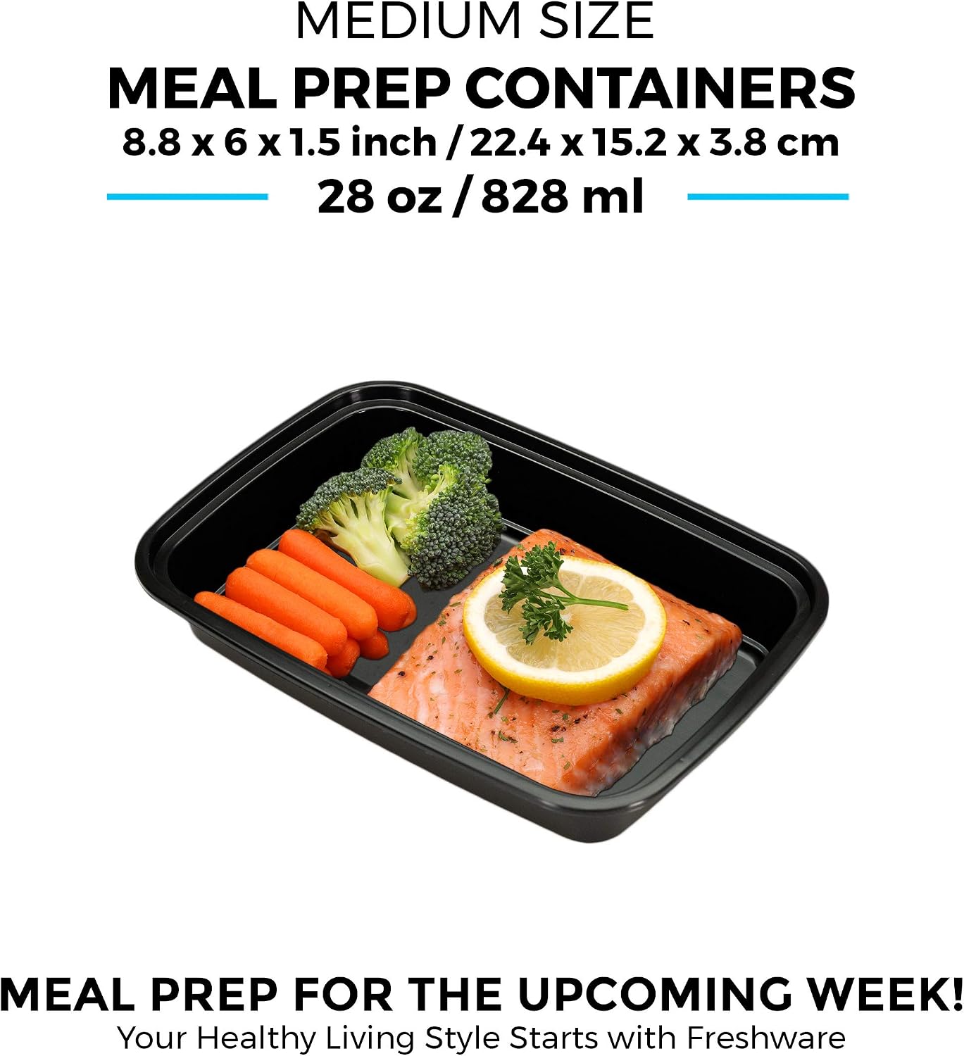 Freshware Meal Prep Containers 1 Compartment Food Storage Containers with Lids, Bento Box, BPA Free, Stackable, Microwave/Dishwasher/Freezer Safe (28 oz), 50 Count (Pack of 1)