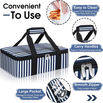 Insulated Casserole Carrier, Portable Casserole Carrier for Hot or Cold Food Lunch Tote Warmer or Cooler Bag, Lasagna Lunch Bag for Potluck Parties- Fits 9" x 13" Baking Dish-Charcoal Grey