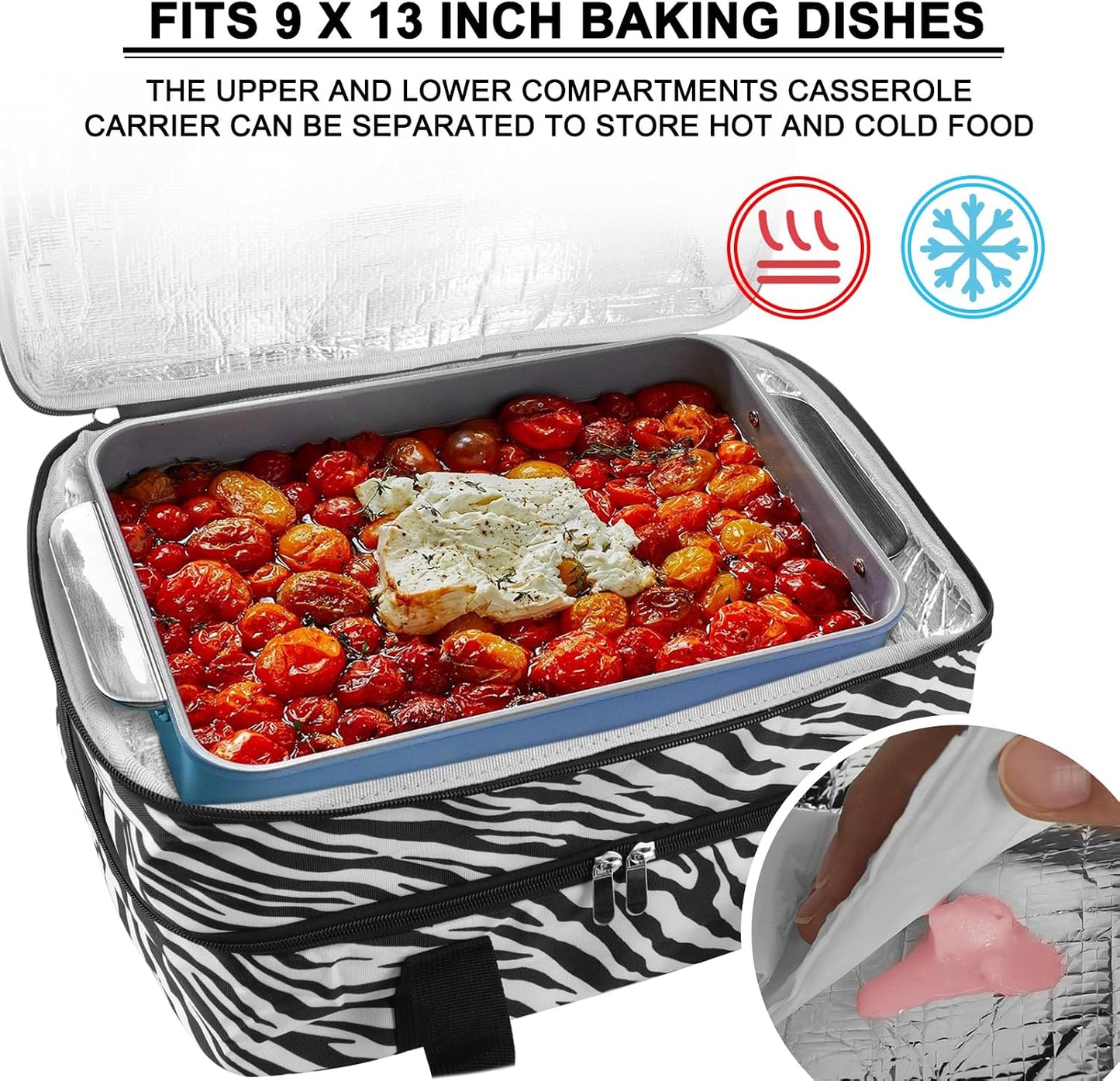 esouler Insulated Casserole Carrier - Casserole Carriers for Hot or Cold Food - Lasagna Lugger Dish Carrier, Thermal Lunch Bag for Potluck Parties, Picnic, Travel, Fits 9" x 13" Baking Dish, Grey