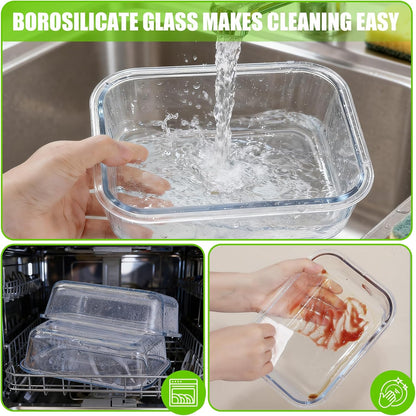 DANALLAN 5Pcs Glass Storage Containers with Lids 36 OZ Meal Prep Containers Sets Kitchen Airtight Leak Proof Oven Safe Food Lunch Container Microwave Freezer Dishwasher Safe