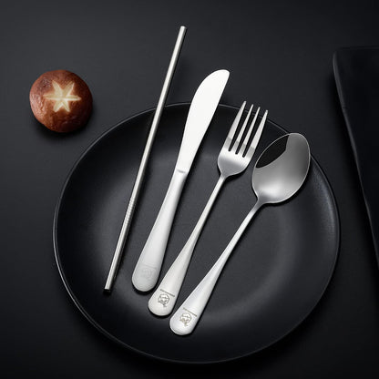 Boulder Bee | Travel Utensils Set | Reusable Camping Cutlery Set | Stainless Steel Flatware Set | Portable Silverware Set with Case | Includes Knife/Fork/Spoon/Straw/Cleaning Cloth/Case (Purple)