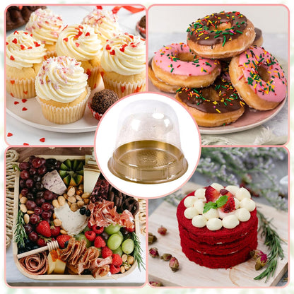 Whaline 50 Sets Disposable Individual Charcuterie Cup Clear Plastic Round Cake Boxes with Dome Lids Mini Wooden Spork Rope for Outdoor Snack Packing Open Houses Gatherings Wedding Party Event