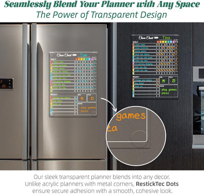 Clear Non-Magnetic Meal Planner Set for Fridge - Dry Erase Transparent Menu and List Board - Sticks to Wall, Glass, Door, Any Smooth Surfaces
