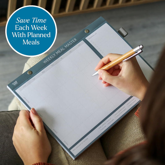 Magnetic Weekly Meal Planner for Fridge - 52 Undated Tear Off Sheets with Grocery List - Thick 120gsm No Bleed Paper - Strong Full Width Magnet - Family Meal Planning Board 11.3 x 8.3