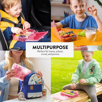 Large Kids Snack Box Containers Set of 2 -100 Labels, BPA-Free, Adjustable Compartments, Dishwasher Safe, Reusable Tray, Food Grade, Meal Prep Container, PARENT TESTED PARENT APPROVED AWARD (Clear)