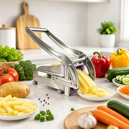 Household stainless steel fry slicer, 64-hole and 36-hole potato slicer with replaceable heavy-duty blades, suitable for household, kitchen, restaurant, and commercial use